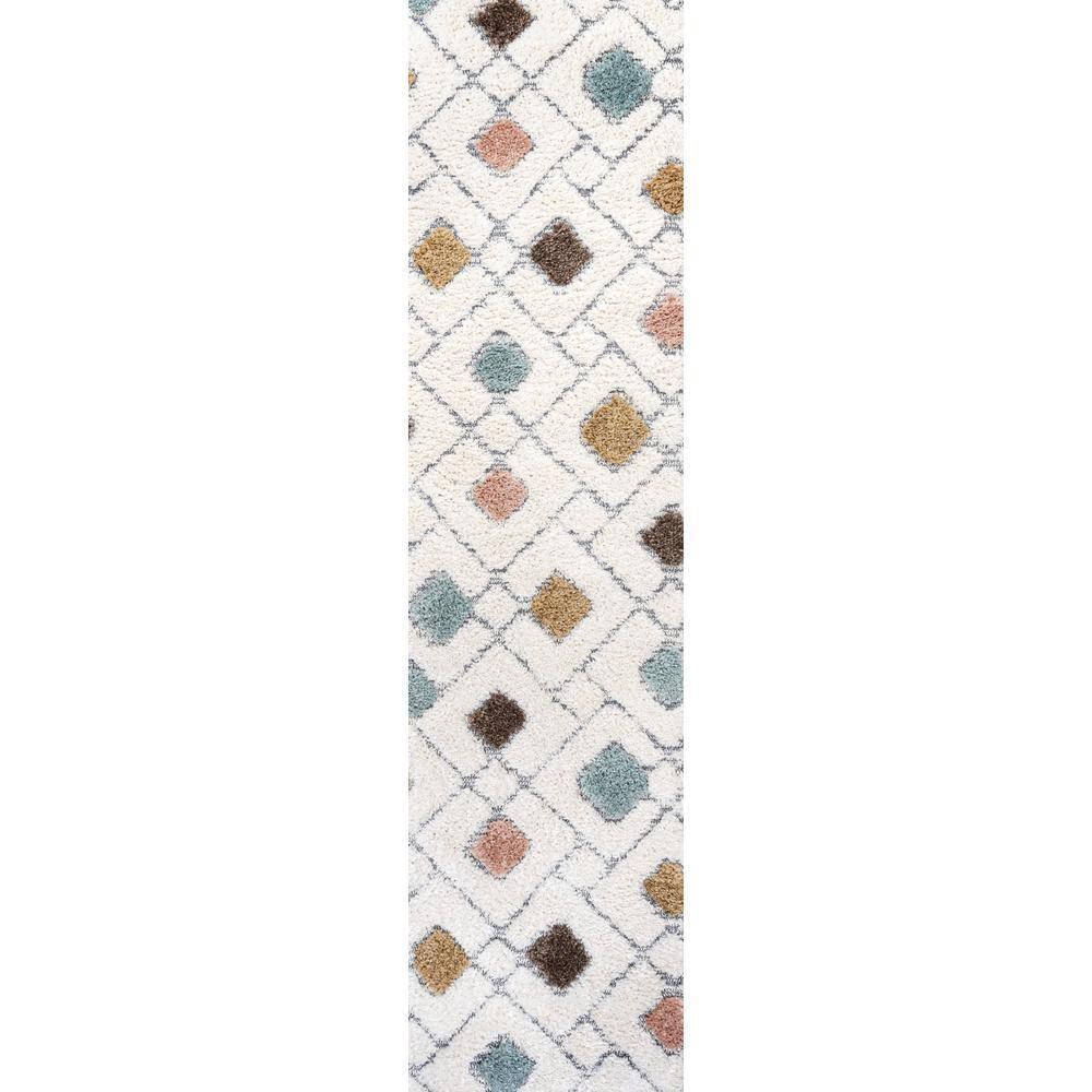 2' x 8' Astrid Retro Trellis High-Low Runner Rug, Multi/Cream - JONATHAN Y