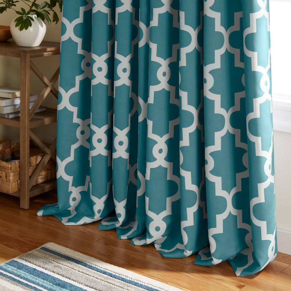 Set of 2 63"x52" Ironwork Sateen Woven Room Darkening Window Curtain Panel Teal - Exclusive Home