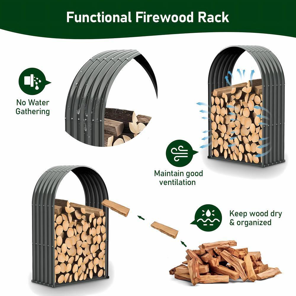 TRAMULL Heavy Duty Log Holder Galvanized Steel Firewood Storage with Assembly Kit