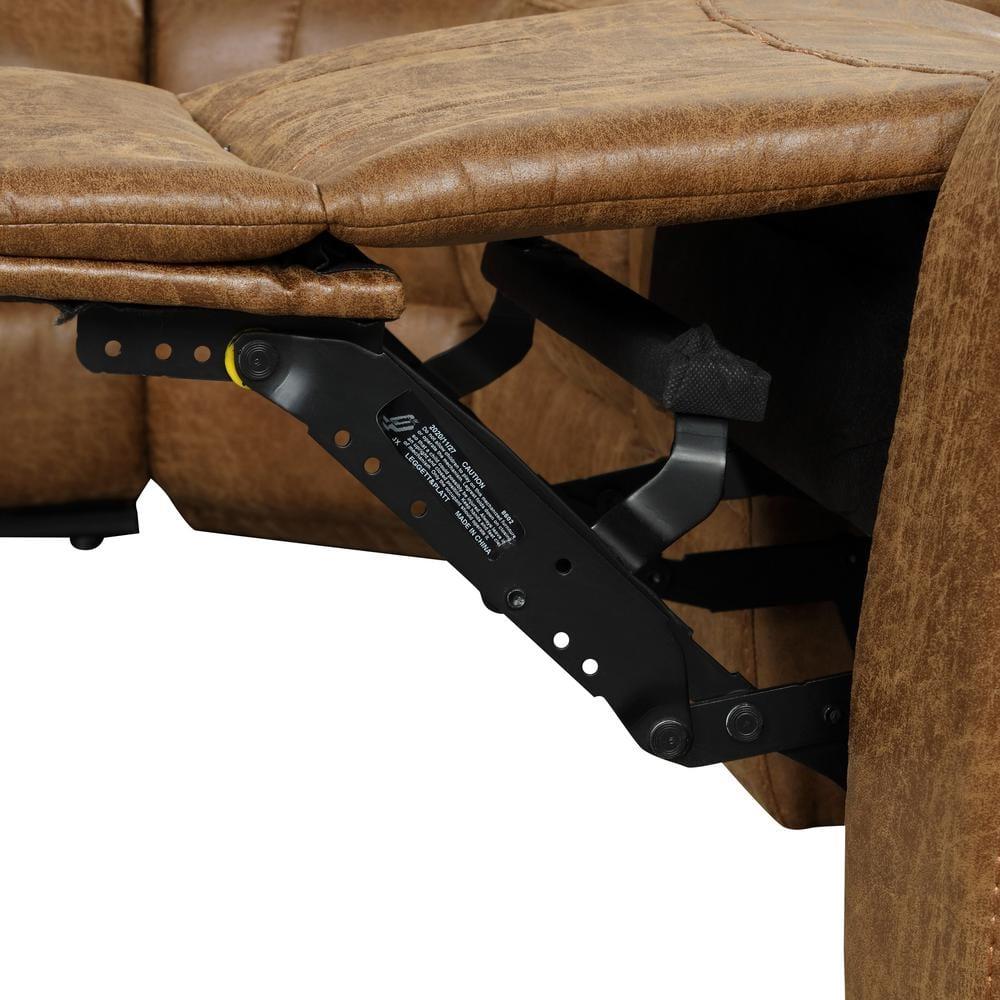 Furniture of America Ranshell Faux Leather Storage Sectional with USBs in Brown