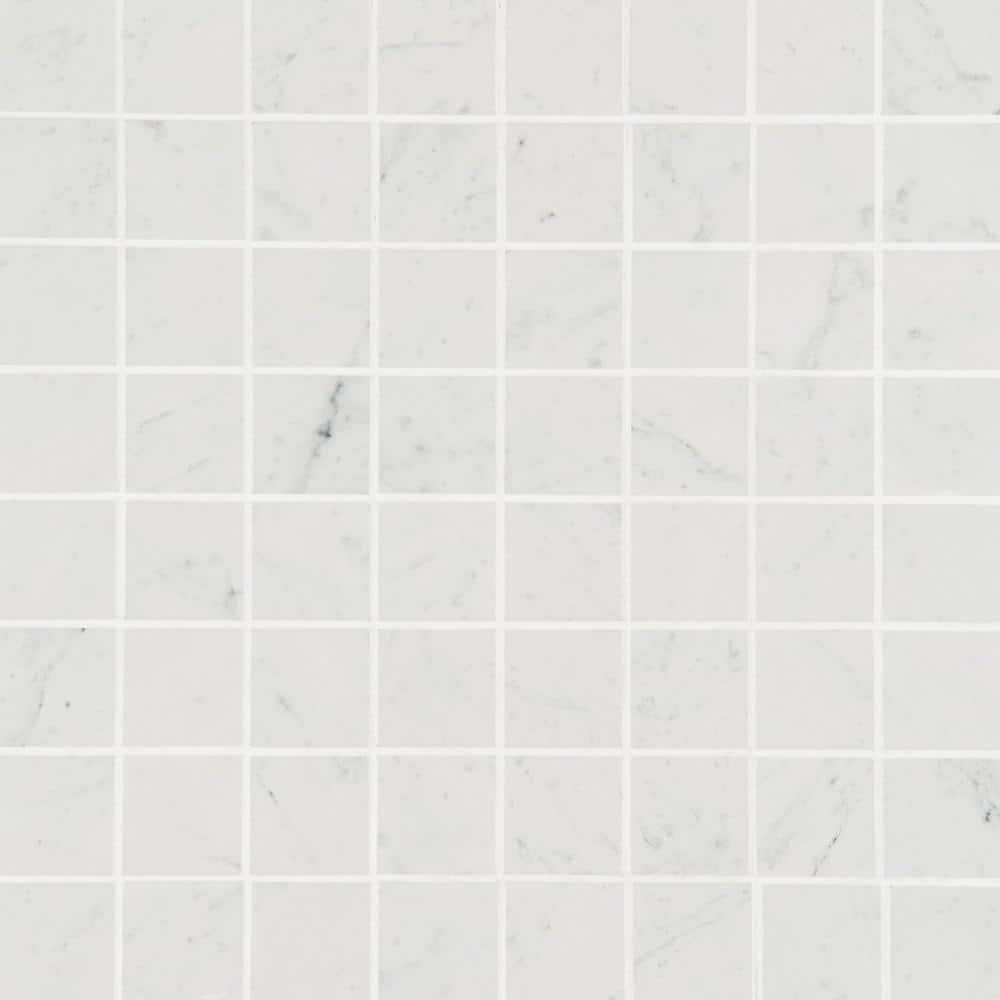 Saroshi Carrara Giola 11.81 in. x 11.81 in. Matte Porcelain Floor and Wall Mosaic Tile (0.96 sq. ft./Each)