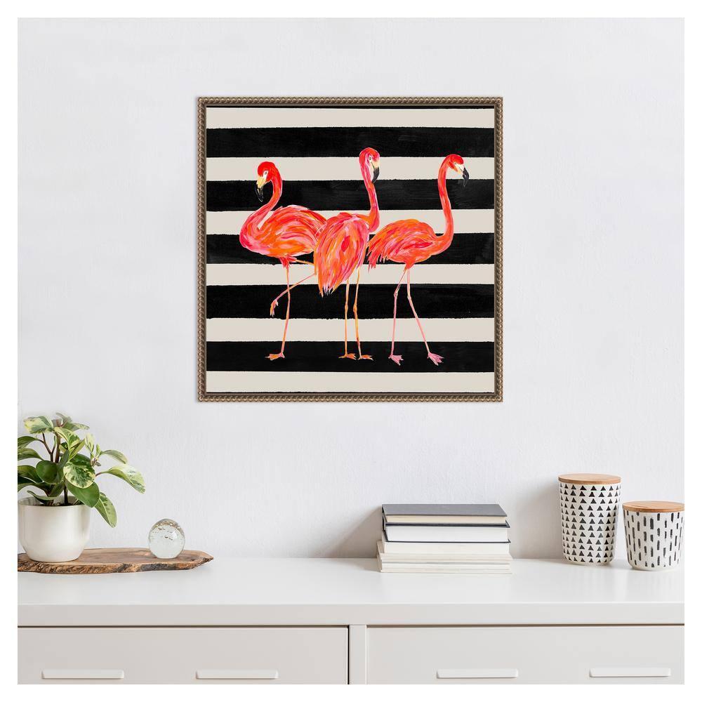 Amanti Art Flamingo Trio on Stripes by Julie Derice Canvas Wall Art Print Framed 22 x 22-in.