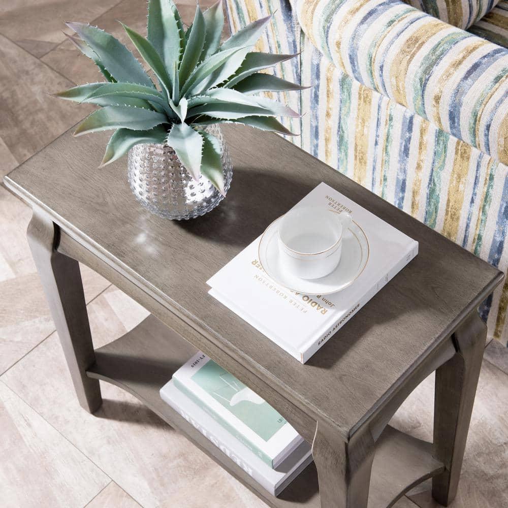 Leick Home Solid Wood Stratus 12 in. Narrow Side End Table with Shelf, Smoke Gray