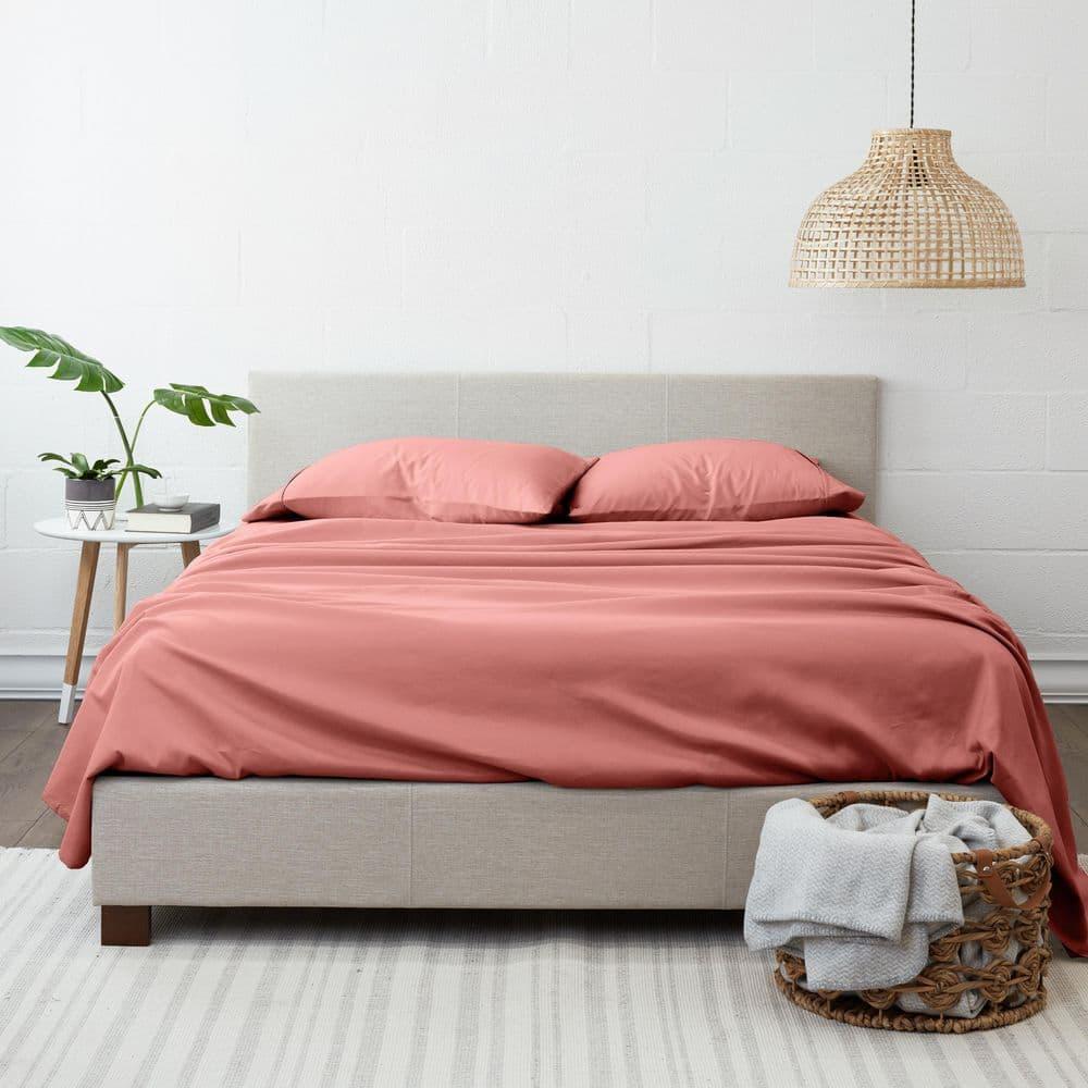 Noble Linens 4 Piece Solid Microfiber Bed Sheet Set, Clay, Queen