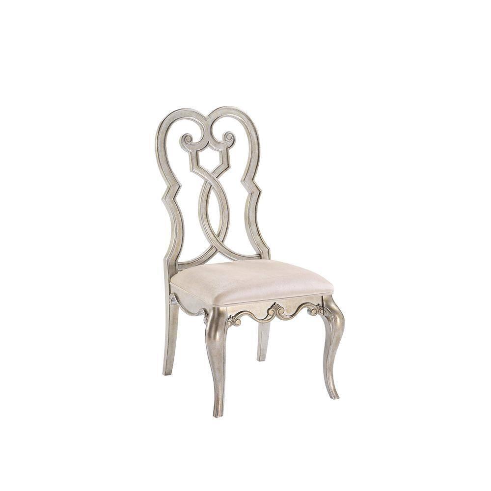 Set of 2 23" Esteban Dining Chairs Ivory Velvet/Antique Champagne Finish - Acme Furniture