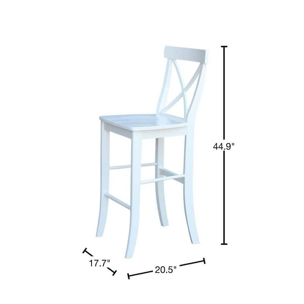 International Concepts Cross Back Solid Wood 30 in. Bar Height Stool in White