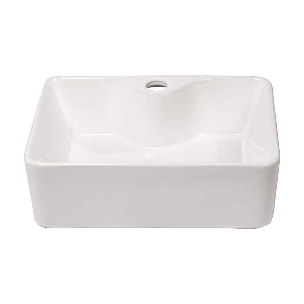 16" x 12" Bathroom Vessel Sink Rectangular Above Counter White Ceramic Vessel Sink with Faucet Hole