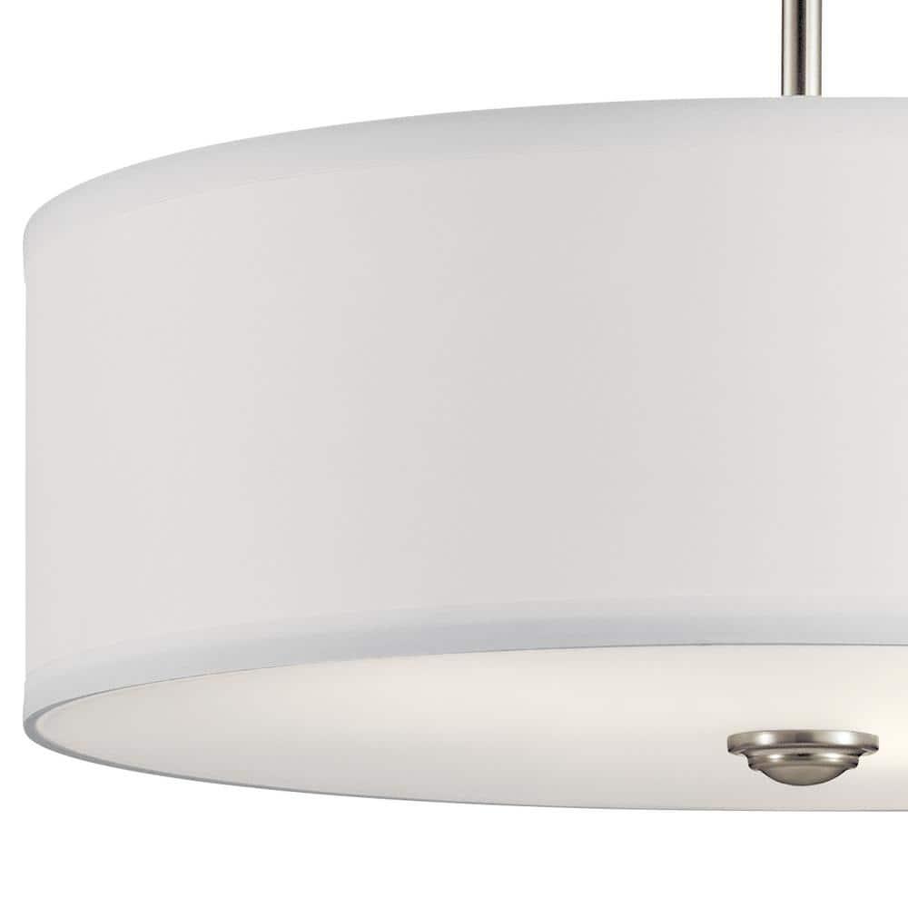 Shailene 18" 3 Light Round Semi Flush with Satin Etched White Diffuser and White Microfiber Shade in Brushed Nickel