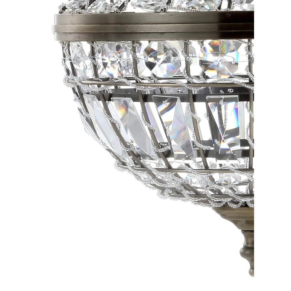 Regina 10" Crystal/Metal Empire LED Pendant, Antique Brass