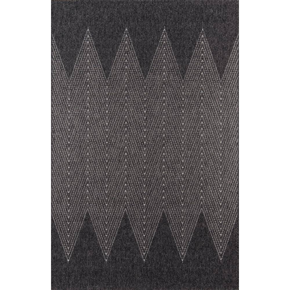 3'11"x5'7" Zig Zag Loomed Accent Rug Charcoal - Momeni: Contemporary Indoor/Outdoor Low Pile Area Rug
