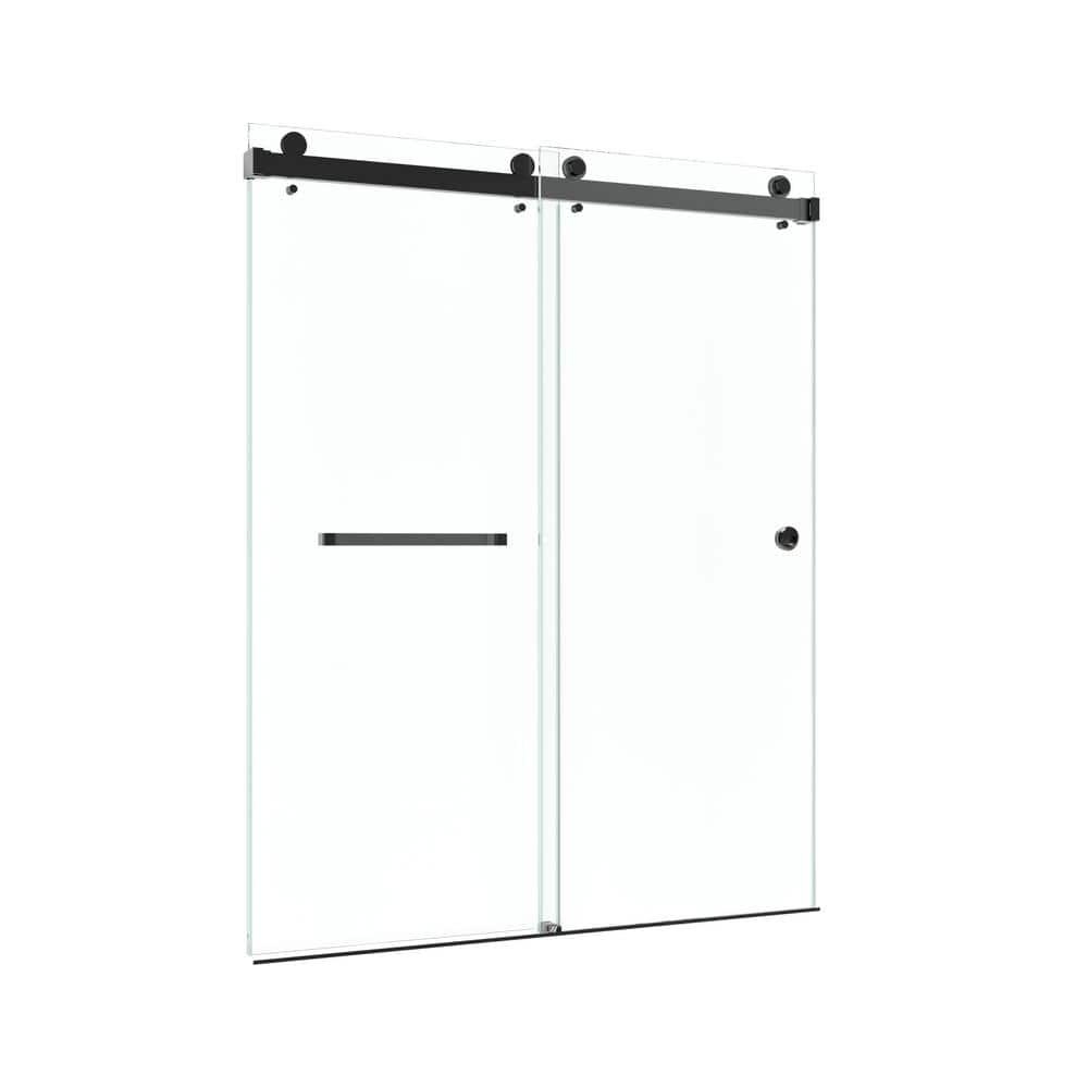 KOBIWORKS Kw03 60 In. W X 76 In. H Single Sliding Frameless Shower Door With 3/8 In. Clear Glass KW036076BL