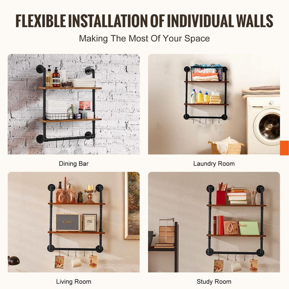Williston Forge Industrial Pipe Shelf 2 Tier 24x7.87in Wall-Mount for Kitchen Bedroom