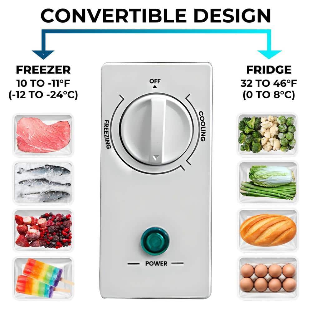 Compact White Convertible Refrigerator/Freezer with Stay-Open Lid