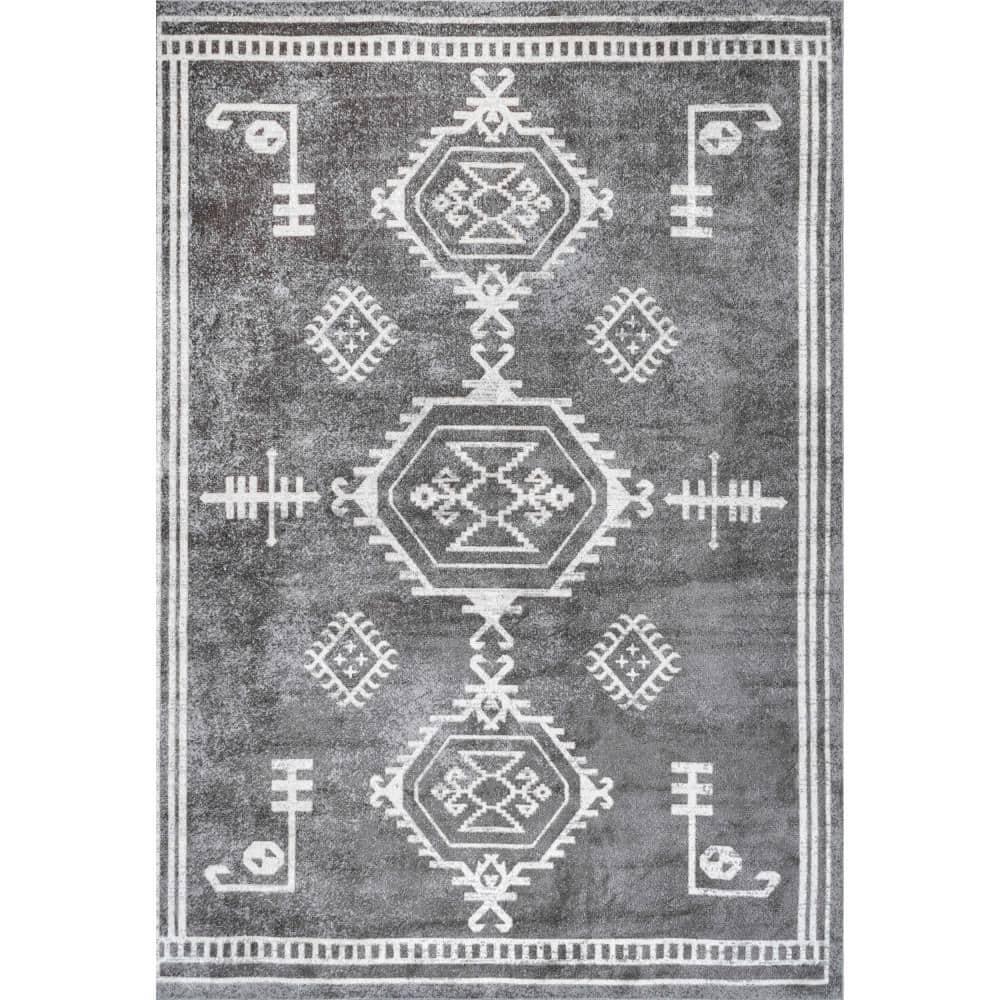 Nuloom Kyleigh Medallion 3x5 Machine Washable Accent Indoor Area Rug for Living Room Bedroom Dining Room Entryway Kitchen, Dark Grey/Ivory