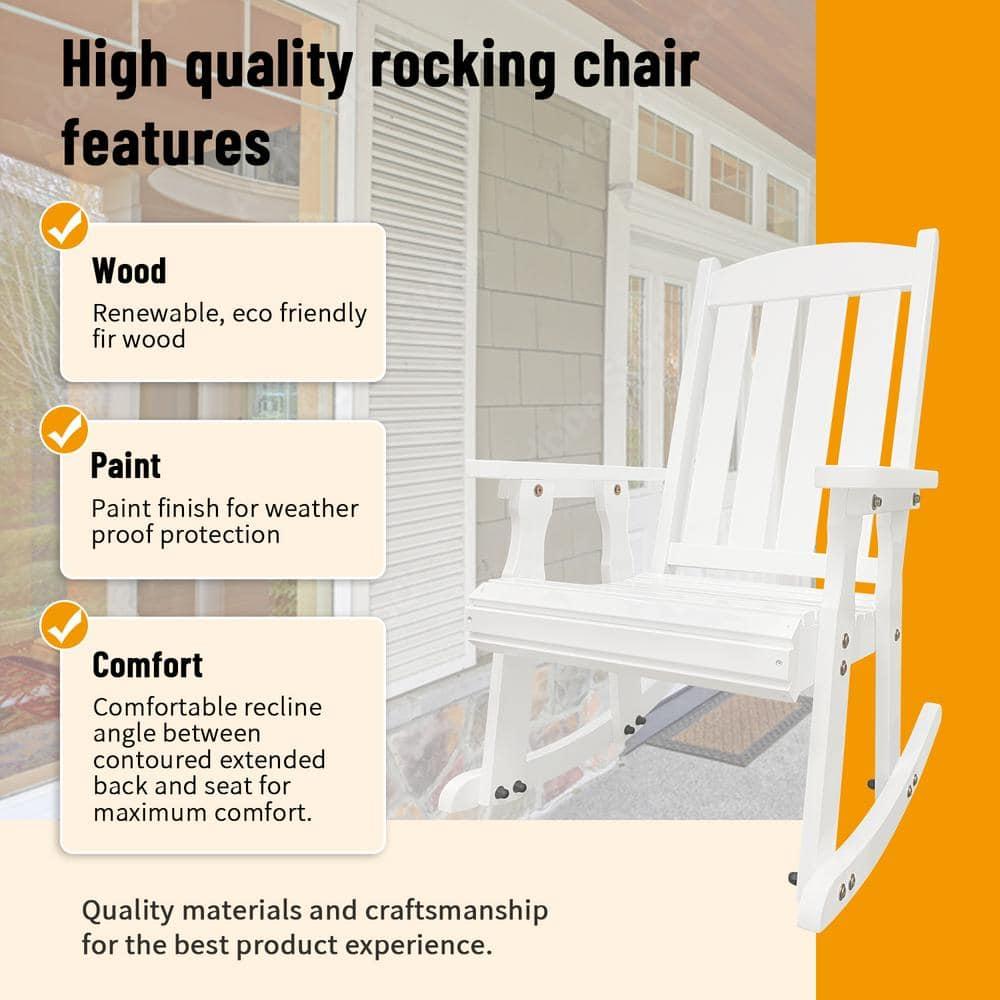Innovaze Solid Wood Rocking Chair for Indoor or Outdoor Patio and Porch, White
