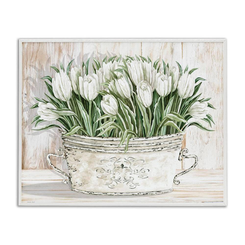 Stupell Industries White Tulip Flowers Fresh Vintage Country Tin Painting Framed Giclee Texturized Art by Cindy Jacobs