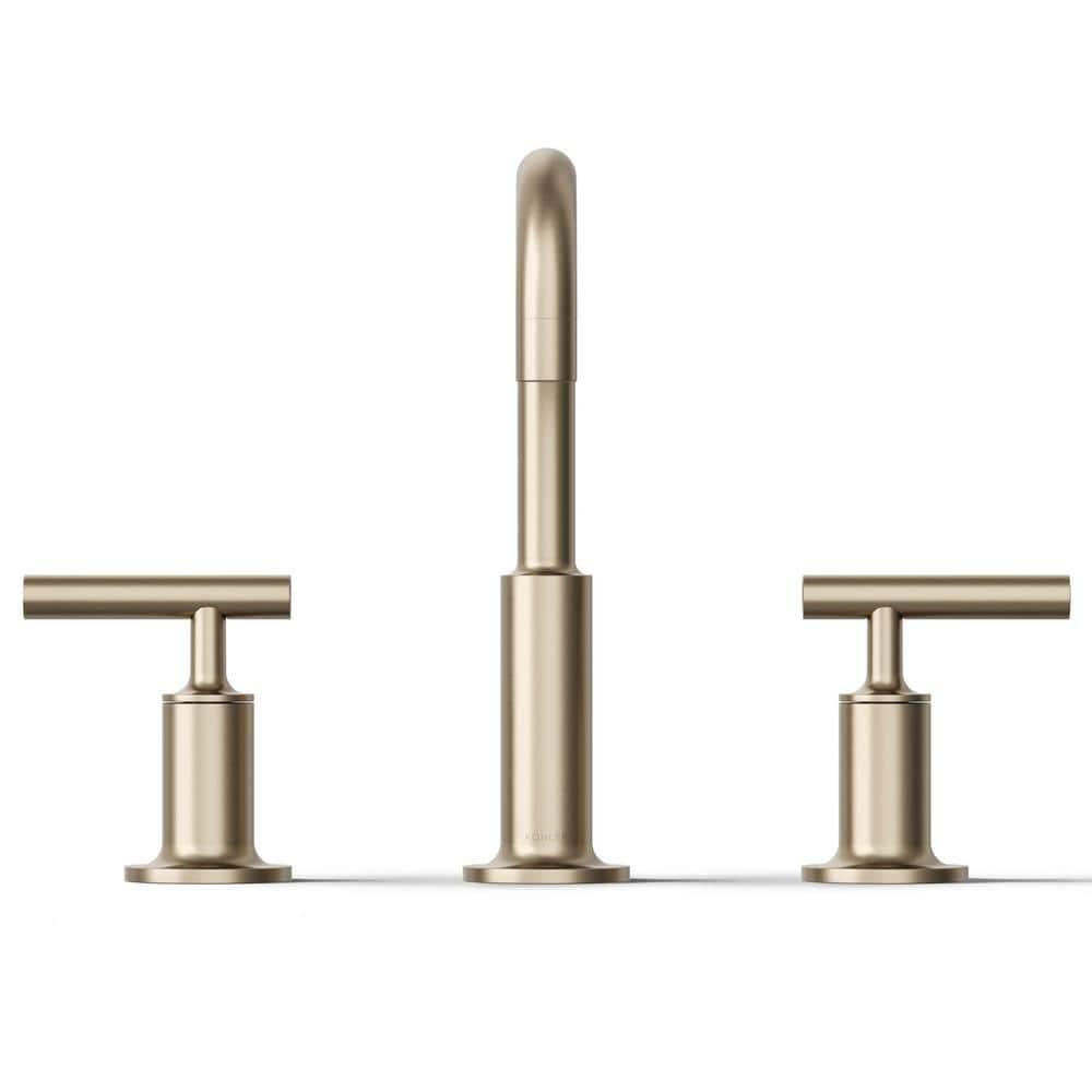 Purist® Widespread Faucet with Drain Assembly Low Lever Handles and Low Gooseneck Spout