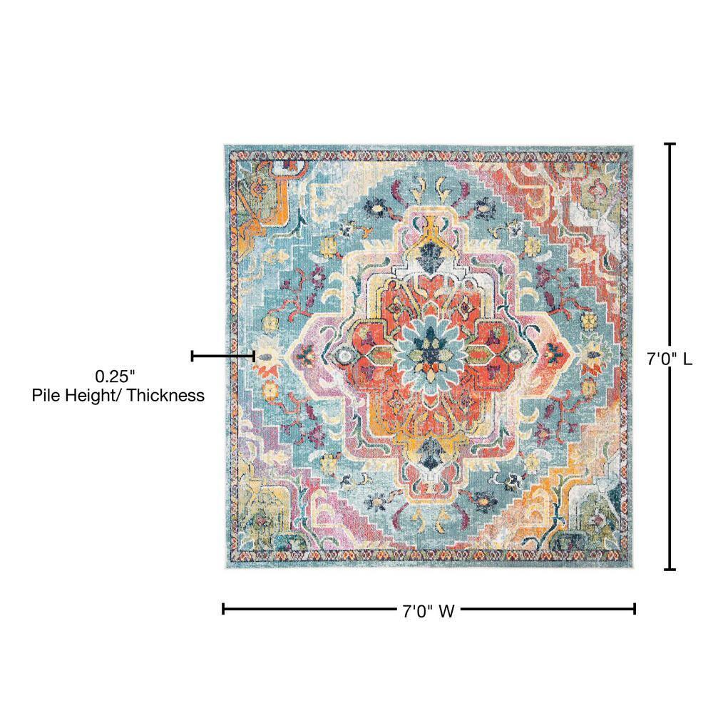 Crystal CRS501 Loomed Indoor Area Rug - Teal/Orange - 7'x7' - Safavieh
