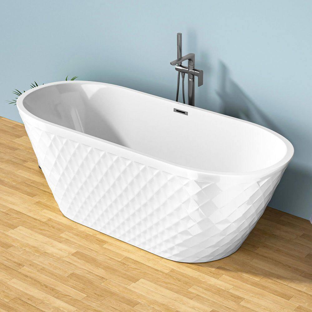 Aguamaph 67" x 31" Acrylic Freestanding Bathtub with Diamond Wave Pattern with Chrome Drain & Overflow T7052886731CW