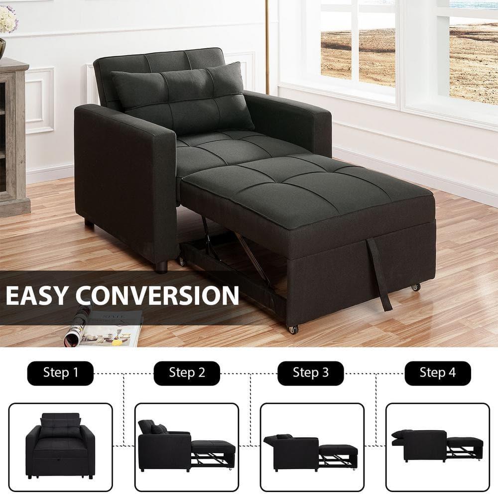 Anna 3 in 1 Convertible Chair Bed Sleeper, Pull Out Sofa Bed, Pull Out Couch, Sleeper Chair with with Pillow, Pull Out Bed with Adjustable Backrest Living Room - Black