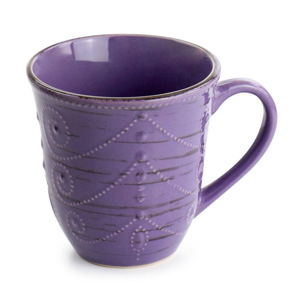 Elama Rustic Birch 16 Piece Stoneware Dinnerware Set in Purple