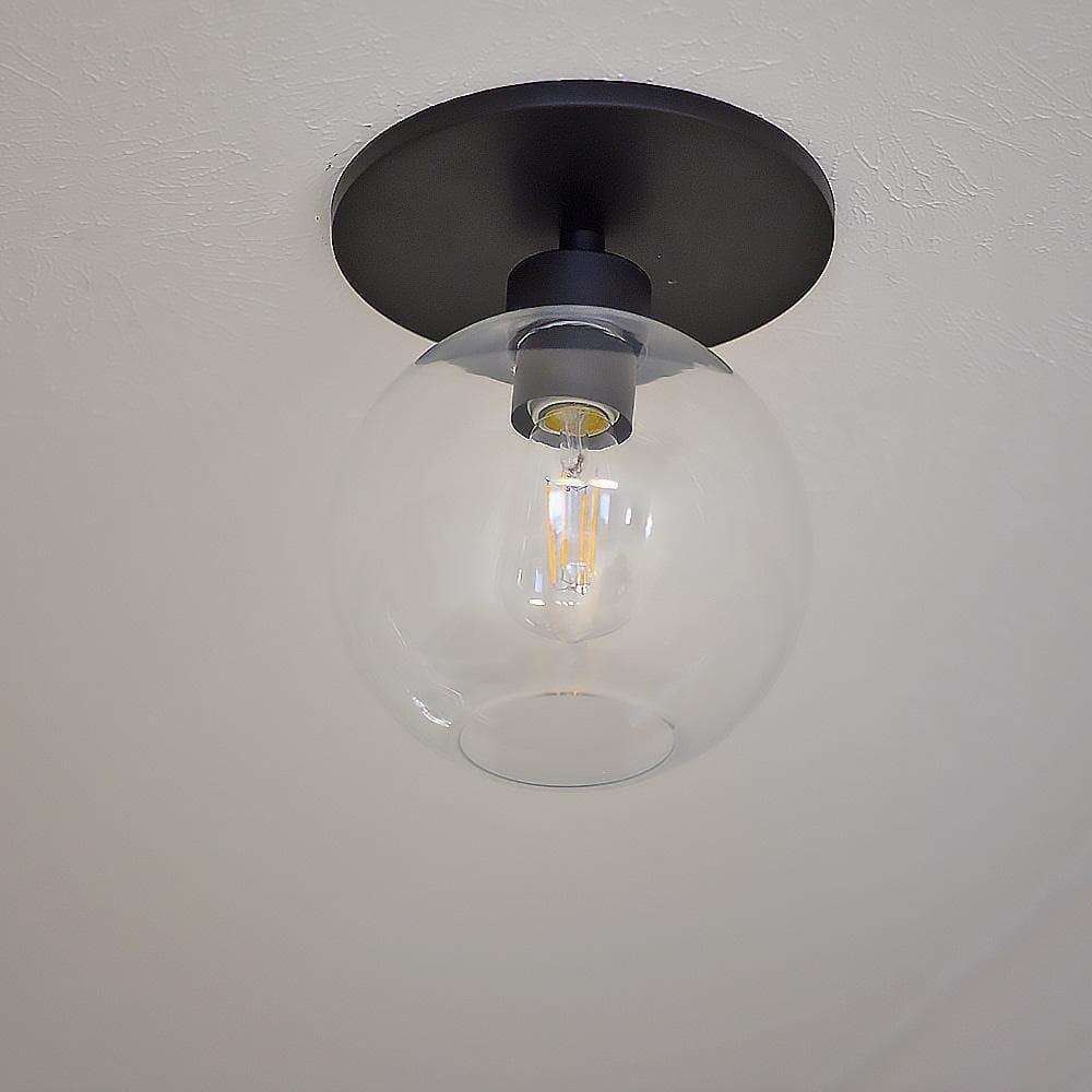 - Semi Flush Conversion Kit - Matte Black with Clear Glass Globe Shade - for Low & Tall Ceilings - Recessed Light Conversion Kit for E26 Recessed Mounted Cans