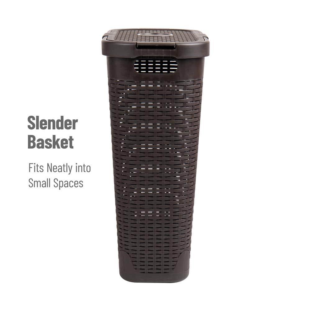 Mind Reader 40L Slim Laundry Hamper, Clothes Basket, Lid, Wicker Design, Plastic & Reviews | Wayfair