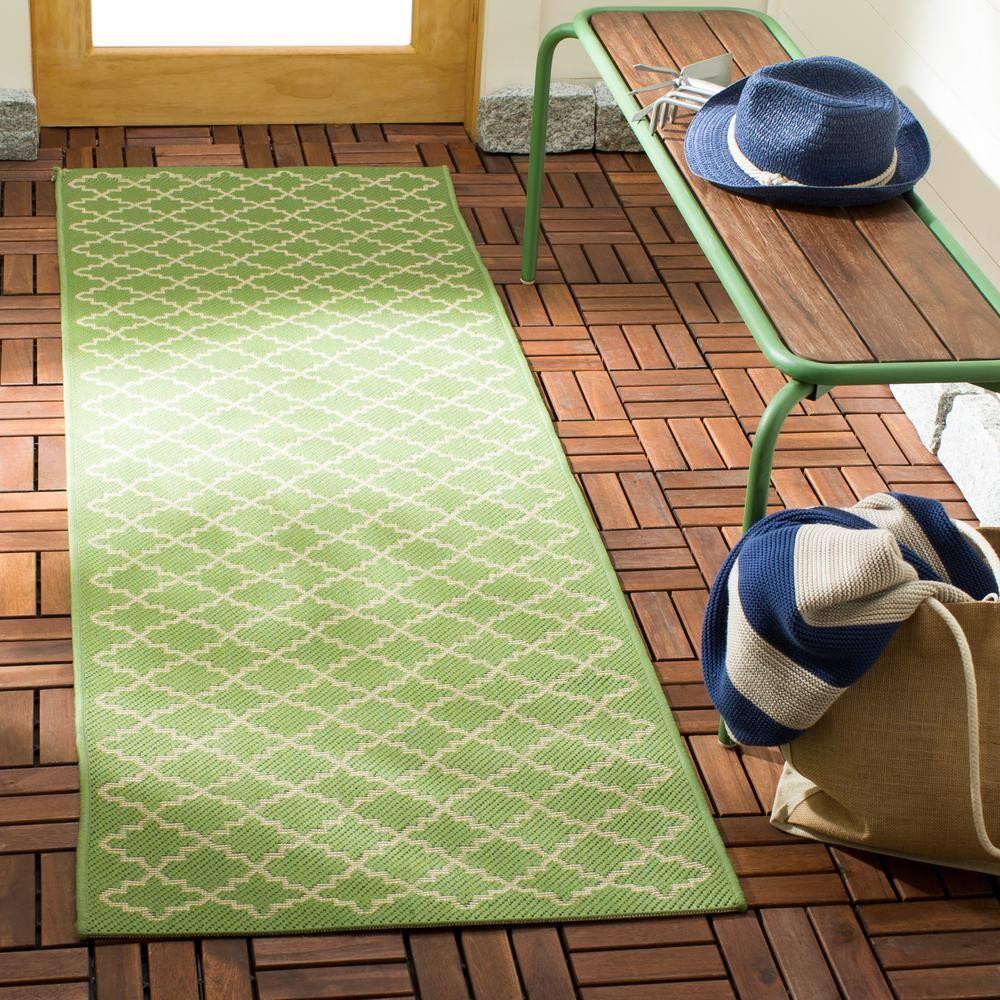 SAFAVIEH Courtyard Hilbert Trellis Indoor/Outdoor Runner Rug, 2'3" x 6'7", Green/Beige