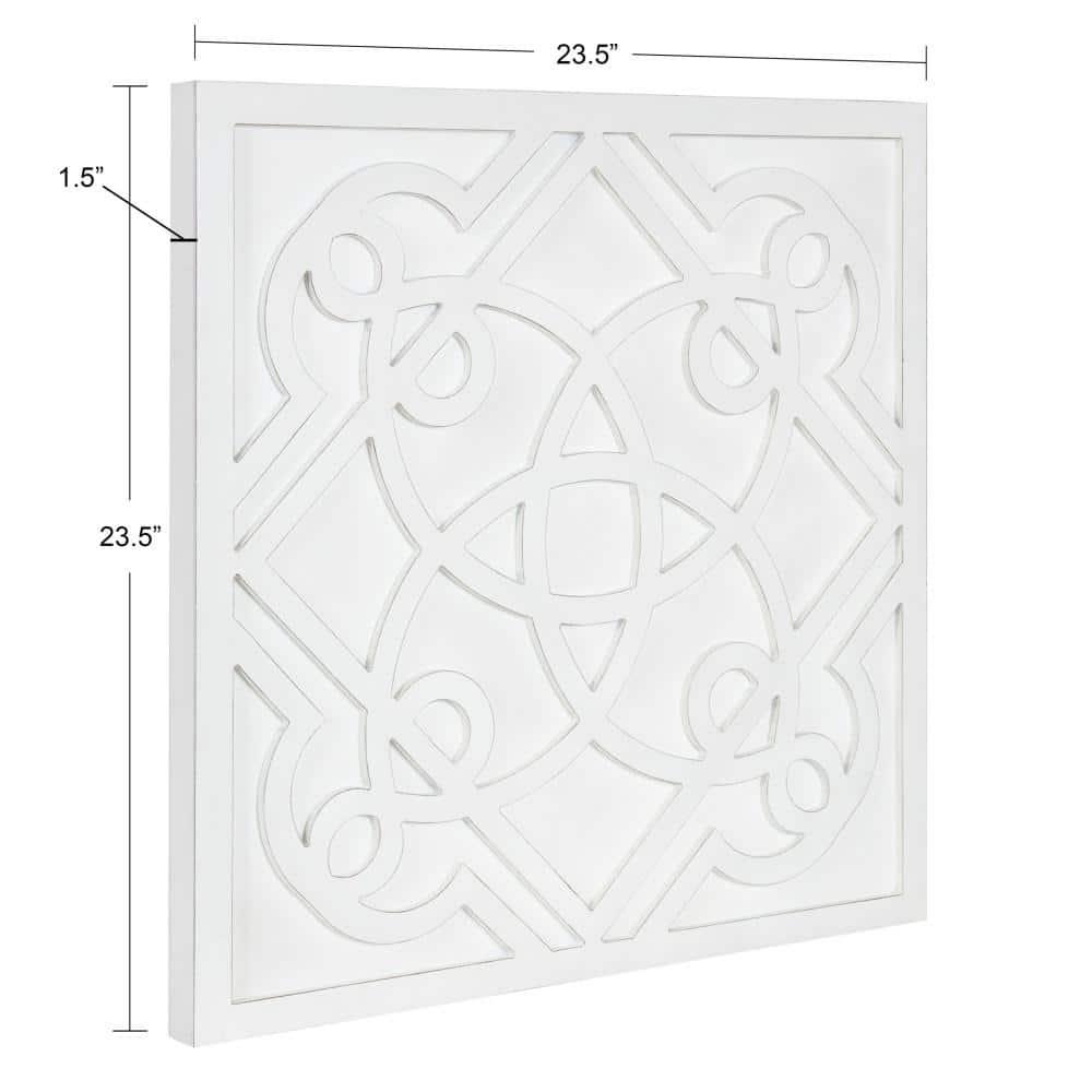 Kate and Laurel Mercador Square Wooden Wall Art Plaque, White, 24 x 24, Modern Farmhouse Dimensional Wood Wall Art Plaque for Simple Coastal Home Decor Design