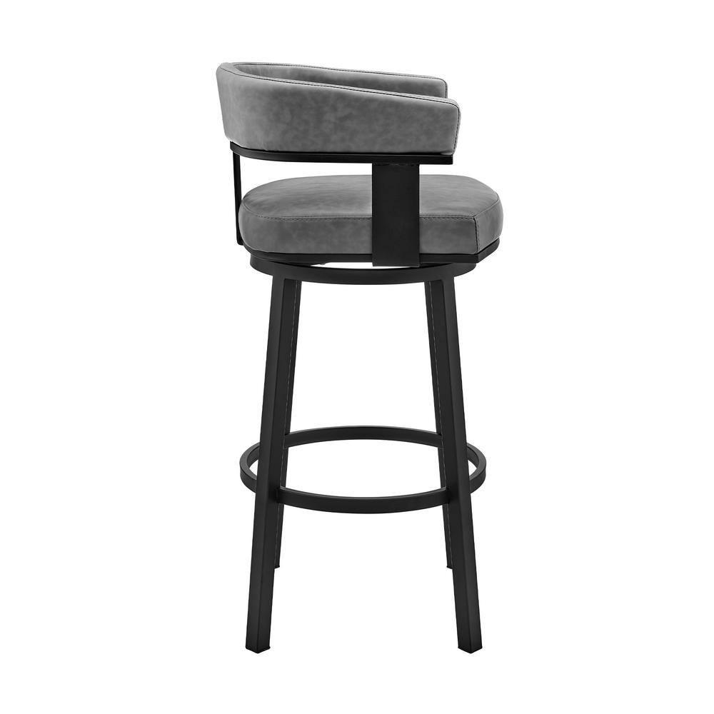Armen Living Cohen30" Bar Height Swivel Bar Stool in Black Finish and Gray Faux Leather