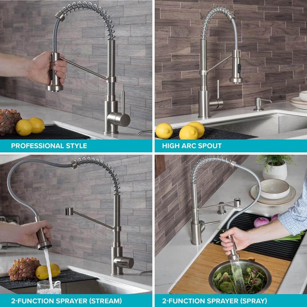 KRAUS Bolden Commercial Style 2-Function Single Handle Pull Down Kitchen Faucet with Soap Dispenser