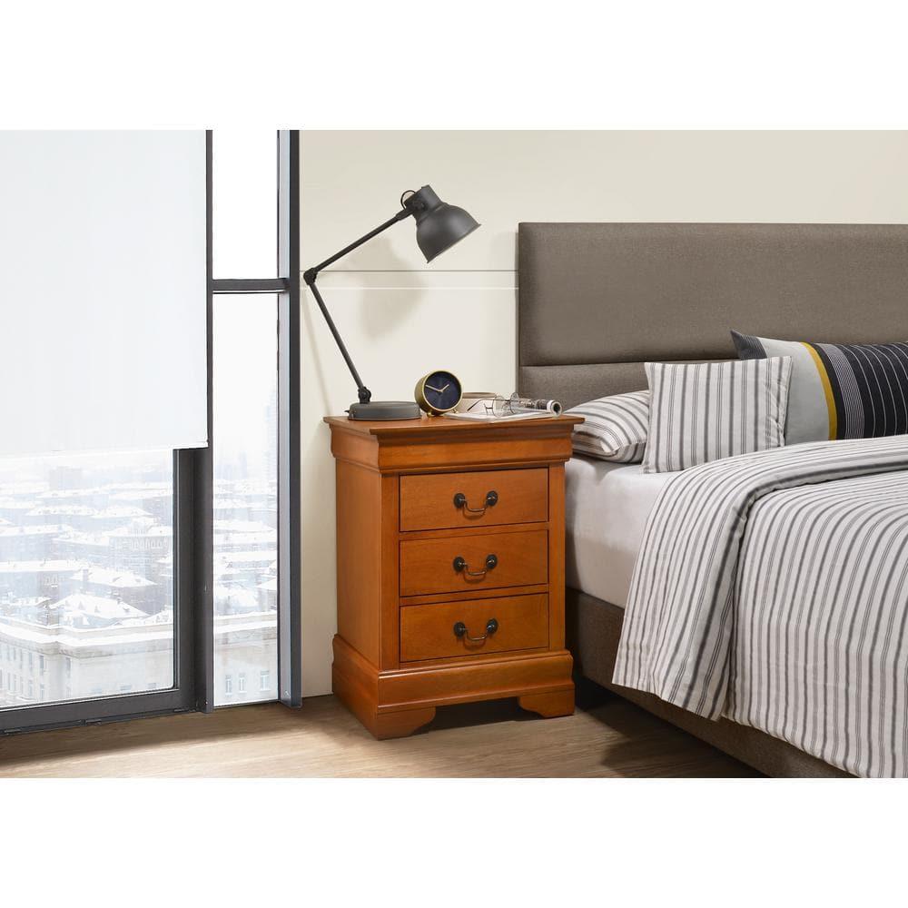 Passion Furniture Louis Philippe 3-Drawer Oak Nightstand (29 in. H x 21 in. W x 16 in. D)