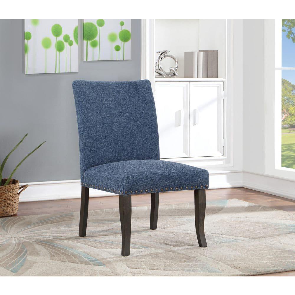 Hamilton Dining Chair 2-Pack with Gray Washed Legs in Atlantic Blue Fabric