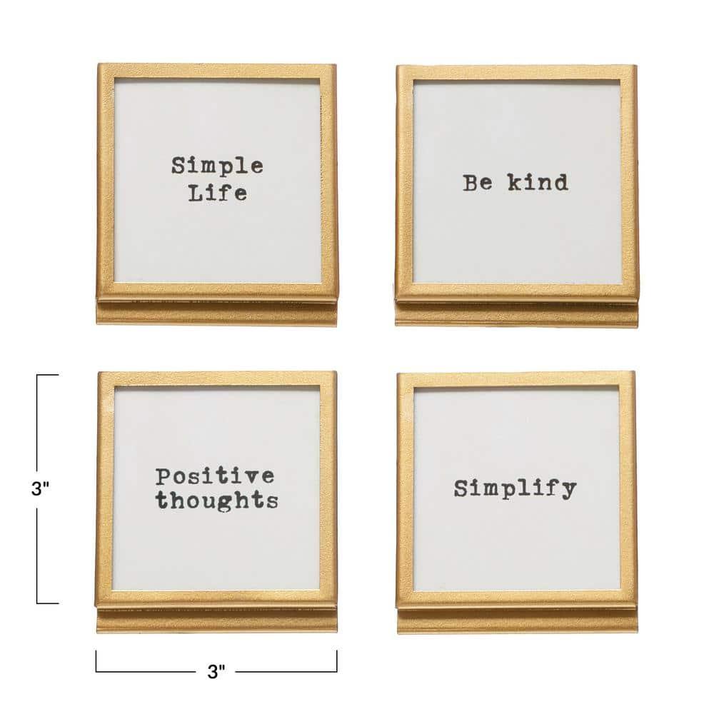 Creative Co-Op Metal & Glass Frame with Easel & Saying, 4 Styles (Holds 3" Square Photo)