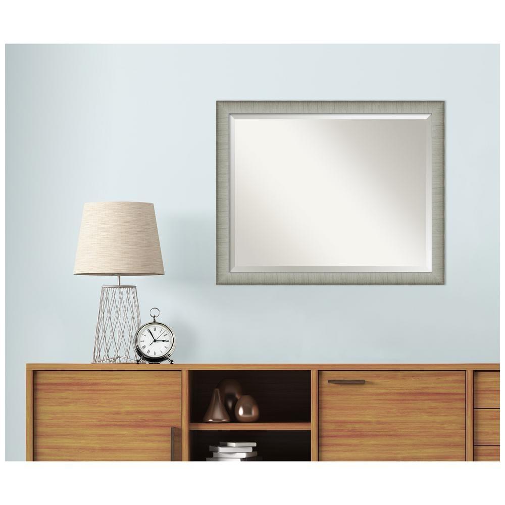 31" x 25" Elegant Brushed Framed Bathroom Vanity Wall Mirror Pewter - Amanti Art: No Assembly, Wall Mount