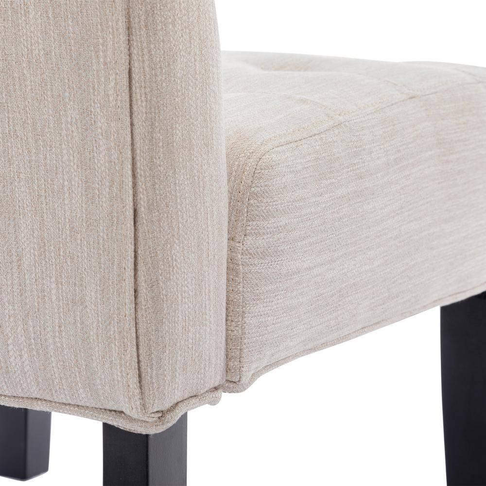 Noble House Loverin Fabric Tufted Slipper Chairs, Set of 2, Beige and Matte Black
