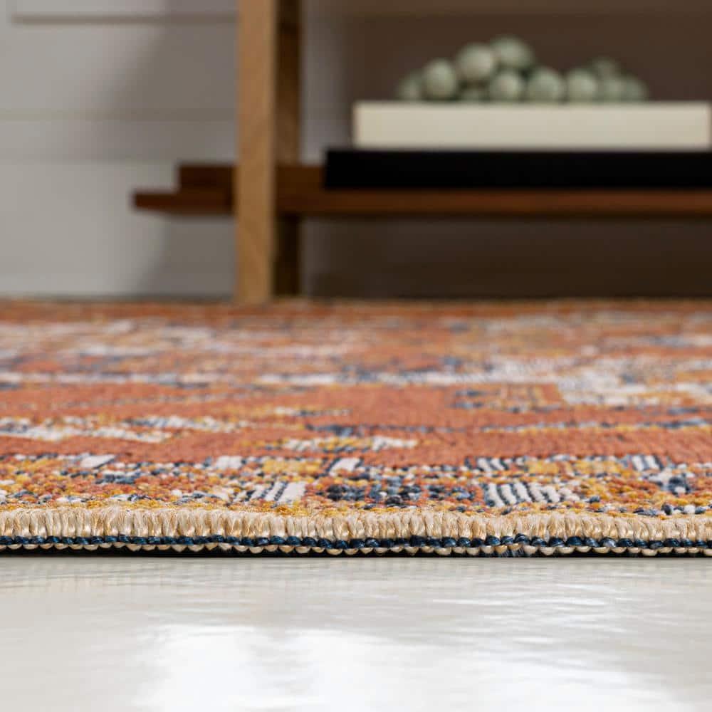 JONATHAN Y Bijan Traditional Vintage Medallion Reversible Machine-Washable Terra/Blue/Cream 3 ft. x 5 ft. Indoor/Outdoor Area Rug