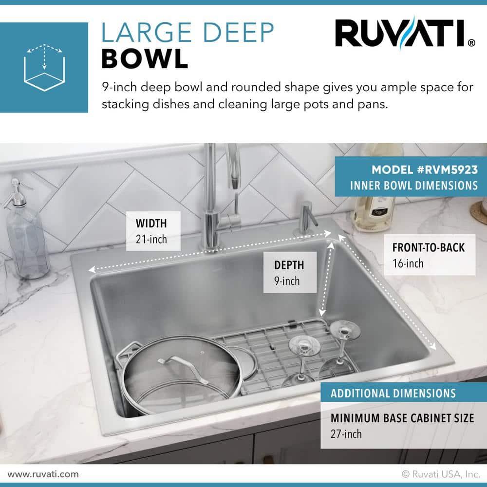 Ruvati 23 x 20 inch Drop-in Topmount Kitchen Sink 16 Gauge Stainless Steel Single Bowl