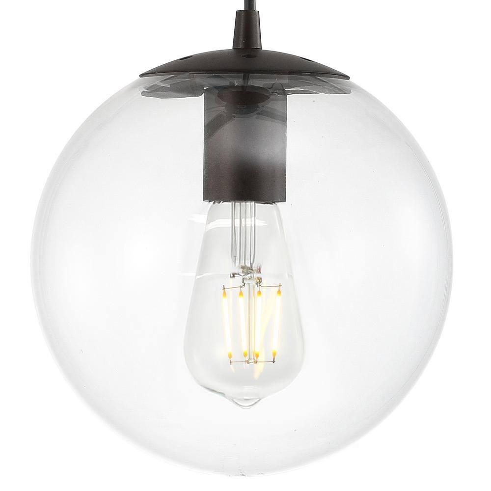 Bleecker 7.75" Metal/Glass Globe LED Pendant, Clear/Oil Rubbed Bronze