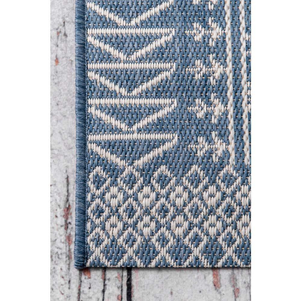 Nuloom Kandace Geometric 6x9 Indoor/Outdoor Area Rug for Living Room Patio Deck Front Porch Kitchen, Blue/Ivory