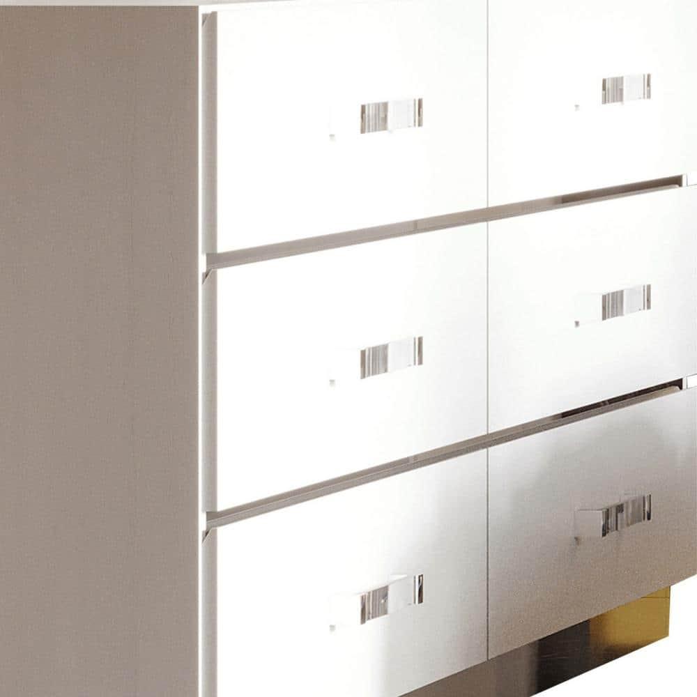 White and Chrome 60" Modern Wide 6-Drawer Dresser
