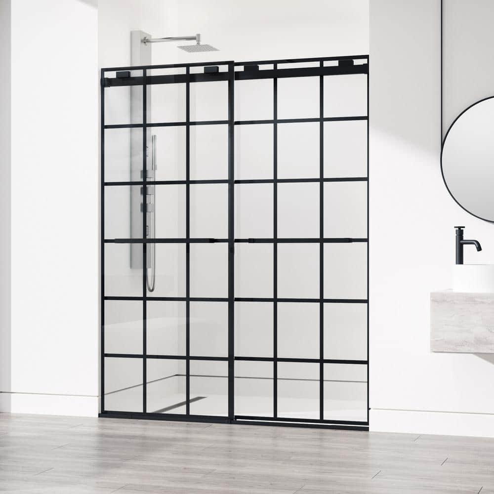 Houston 56-60" W x 76" H Double Sliding Frameless Shower Door with 3/8" Grid Clear Glass