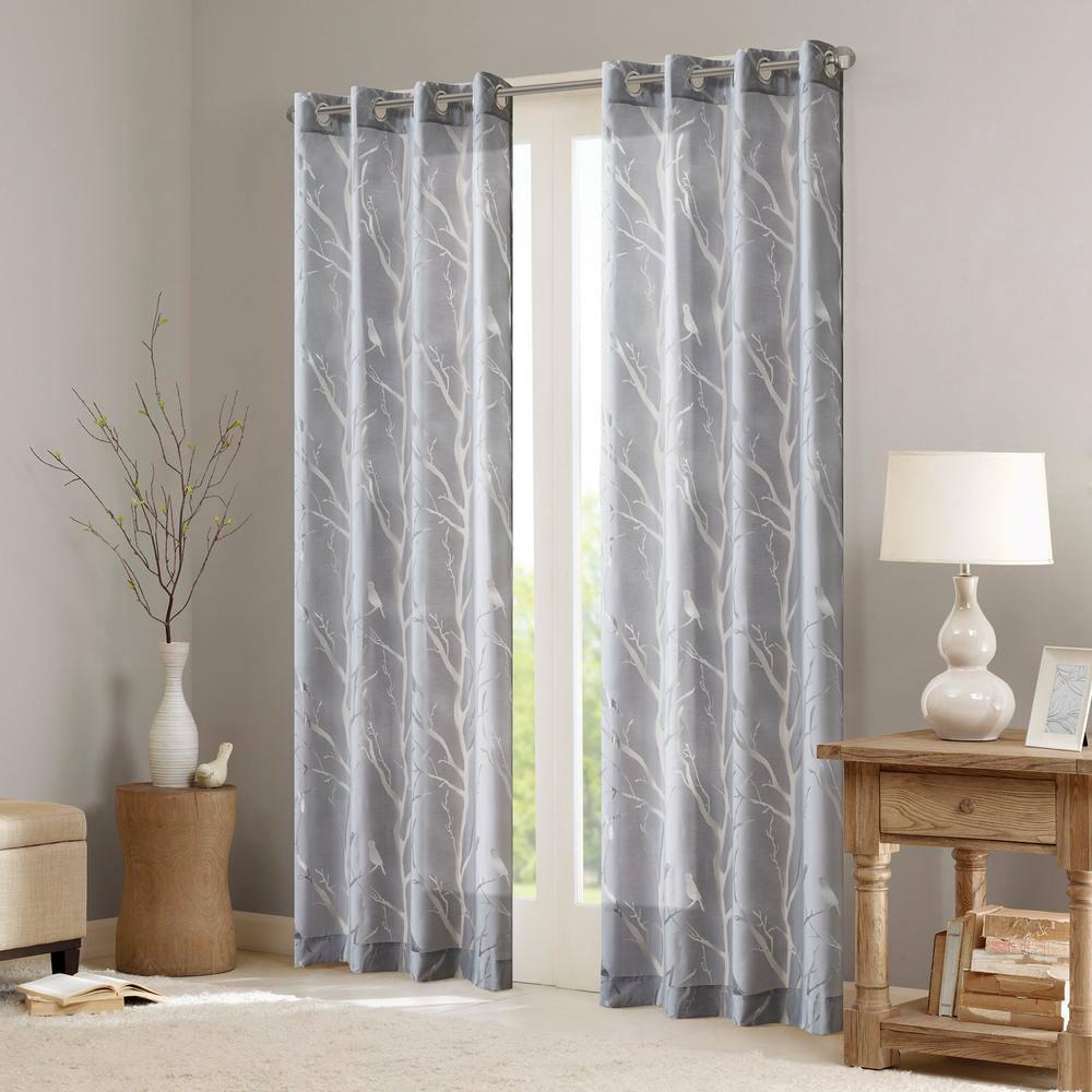 Madison Park Averil Grommet Top Sheer Bird on Branches Burnout Single Window Curtain