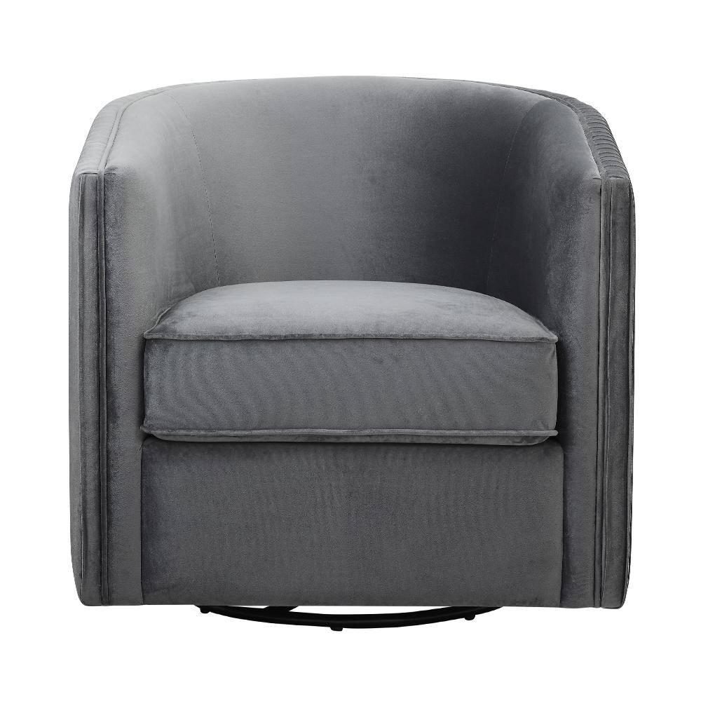 Lexicon Cecily Traditional Velvet Swivel Accent Chair with Tuxedo Arm in Gray