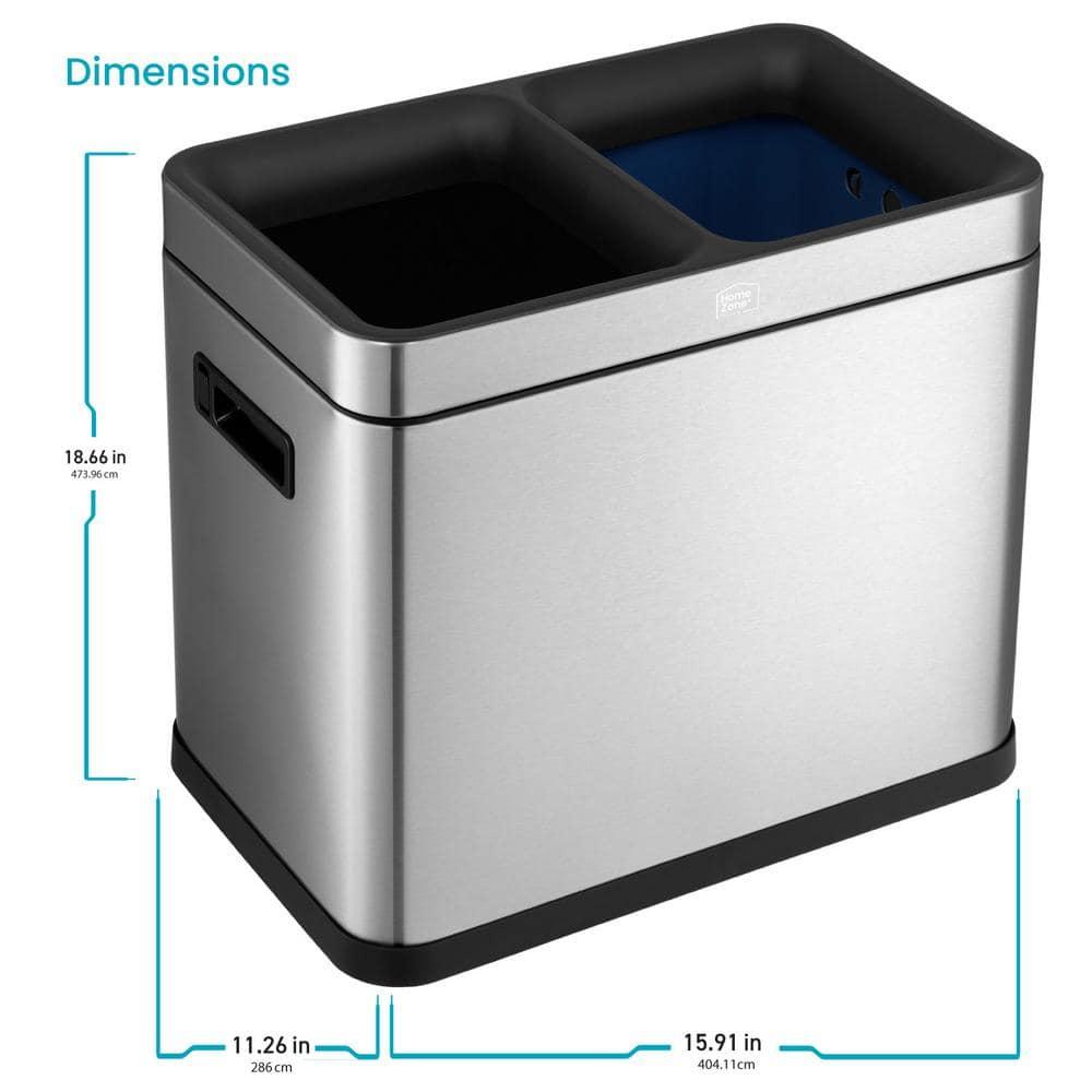 Home Zone Living Open Top Trash Can Dual Removable Liners for Trash and Recycling Stainless Steel