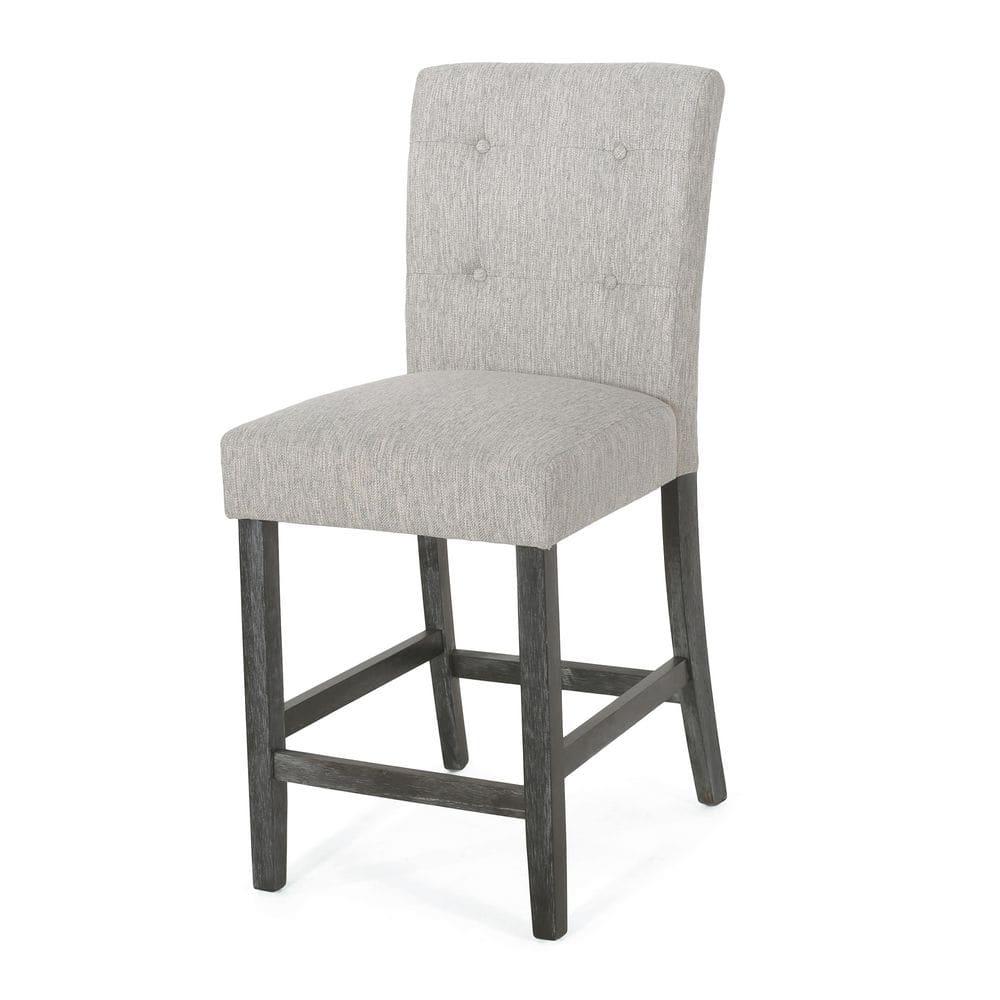 Noble House Darke Fabric Button Tufted Counter Stools, Set of 2, Light Gray and Gray