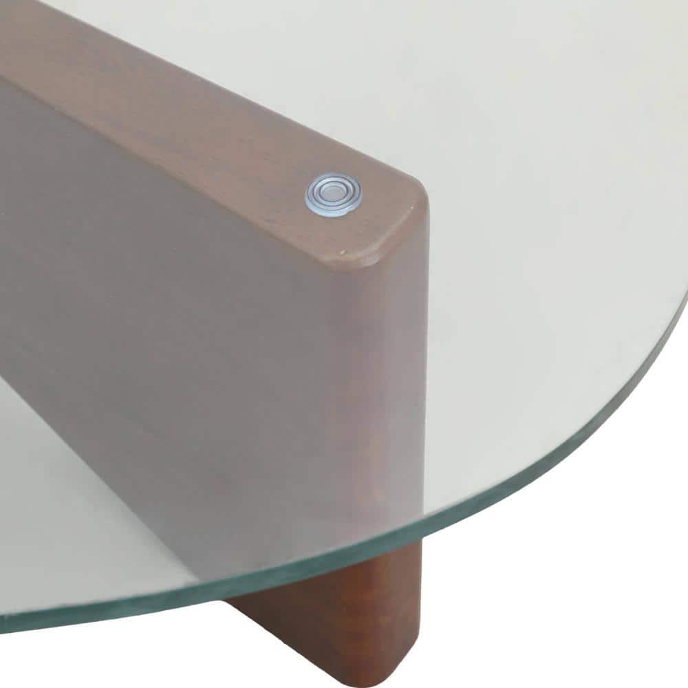 LeisureMod Imperial Collection Triangular Glass Top Coffee Table with Glossy Ash Wood Base for Home, Living Room, Office