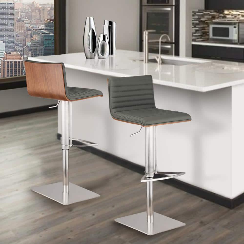 Cafa Adjustable Swivel Walnut Wood and Stainless Steel Metal Bar Stool