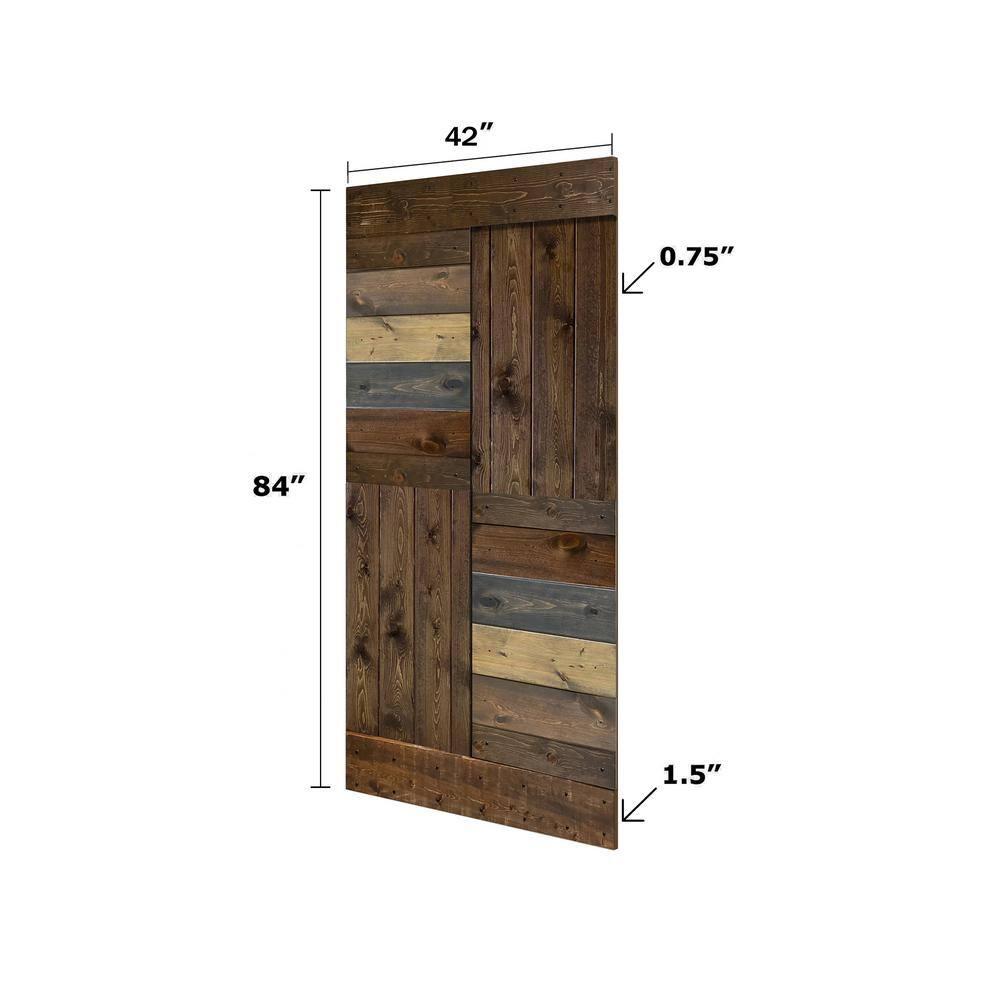 Mr. Wood K style Paneled Solid Core Wood Double Sliding Barn Door with Hardware Kit (Set of 2) - Assembly Needed