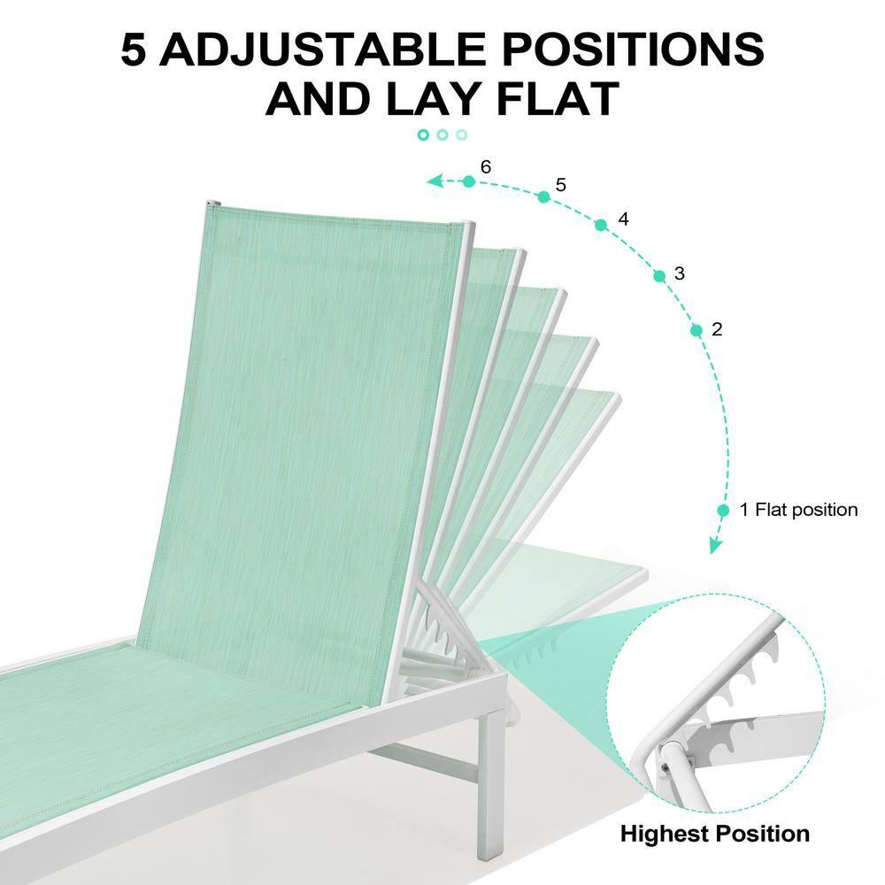 Crestlive Products Set of 3 Outdoor Aluminum Chaise Lounge Chairs and Table, Green